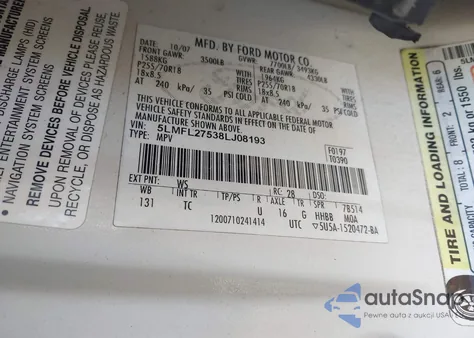 2008 Lincoln Navigator L z USA, uszkodzony, nr VIN 5LMFL27538LJ08193